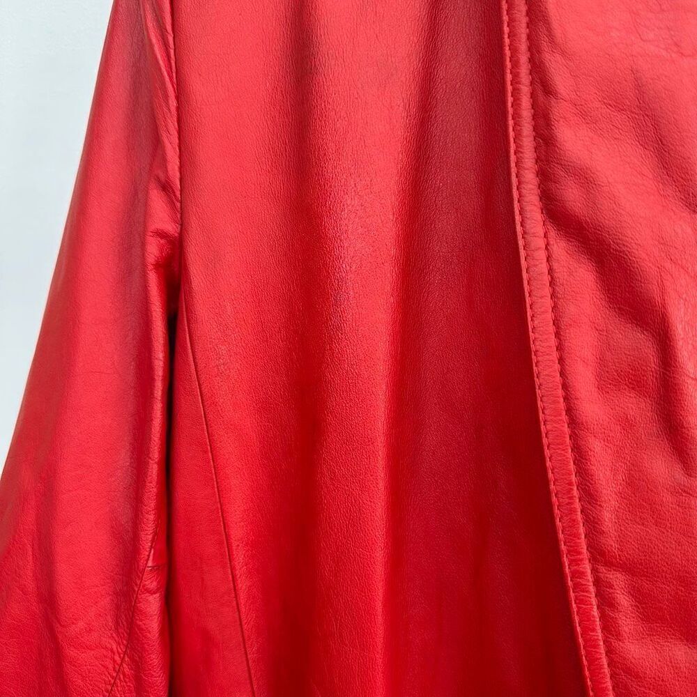 Wilsons Leather Women’s Bright Red Vintage 80s Double Breasted Leather Trench Co - Picture 6 of 16